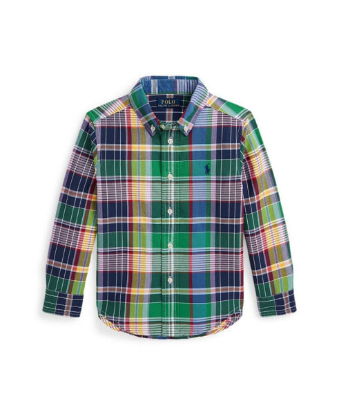 Toddler and Little Boys Plaid Cotton Oxford Shirt