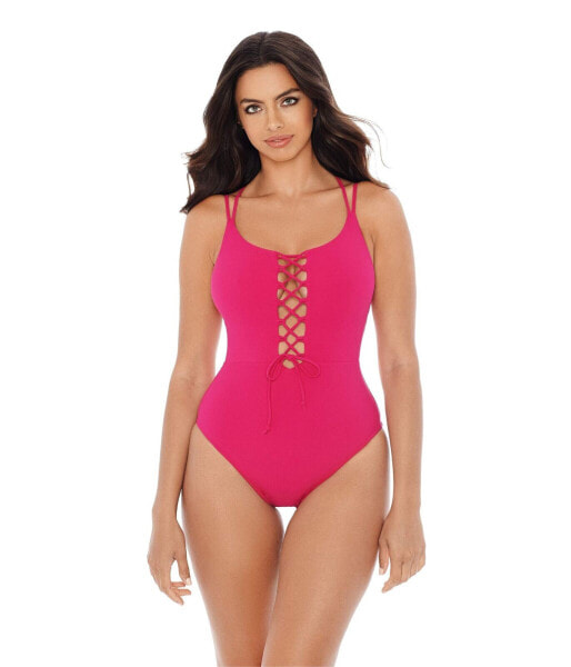 Skinny Dippers 292879 Lace Up Removable Cup One Piece Swimsuit, Punch, Medium