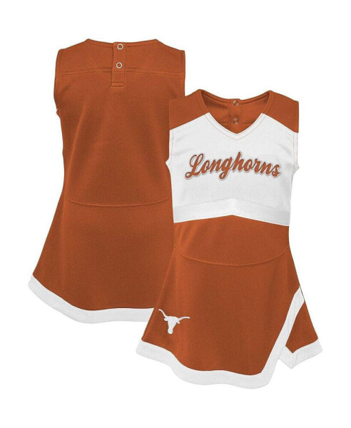 Платье для малышей OuterStuff Texas Orange, White Texas Longhorns Cheer Captain Jumper Dress.
