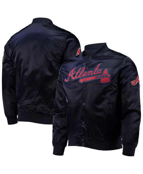 Men's Navy Atlanta Braves Wordmark Satin Full-Snap Jacket