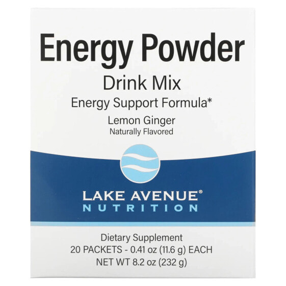 Energy Powder Drink Mix, Lemon Ginger, 20 Packets, 0.41 oz (11.6 g) Each