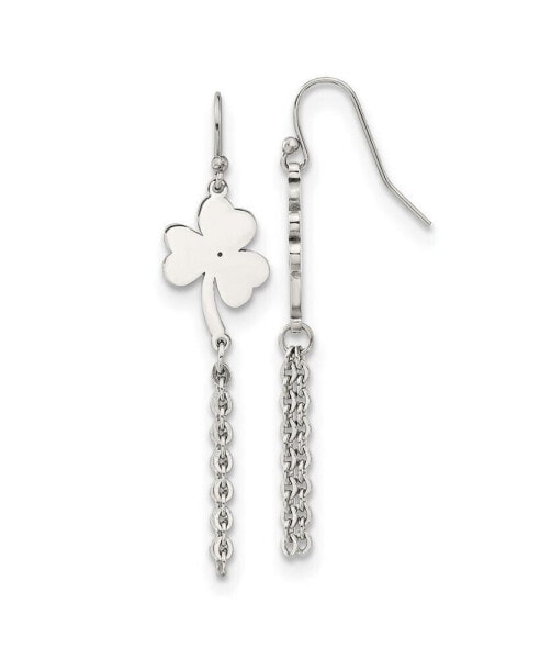 Stainless Steel Polished 4-Leaf Clover Dangle Earrings