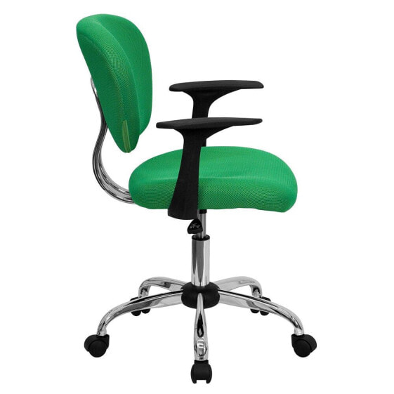 Mid-Back Bright Green Mesh Swivel Task Chair With Chrome Base And Arms