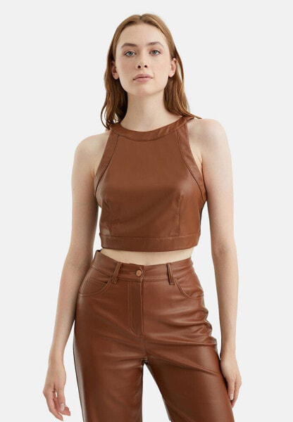 Women's Pleated Pleather Crop Top