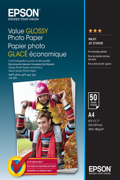 Epson Value Glossy Photo Paper - A4 - 50 sheets - Gloss - 183 g/m² - Inkjet - A4 - 21x29.7 cm - Multicolour