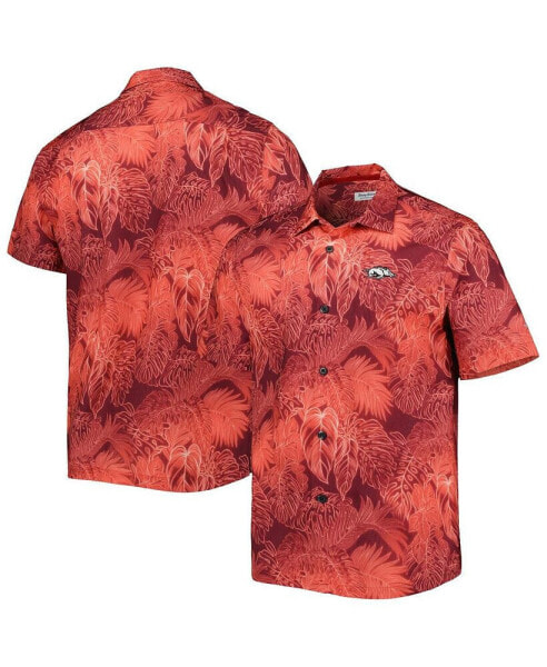 Men's Cardinal Arkansas Razorbacks Coast Luminescent Fronds IslandZone Button-Up Camp Shirt