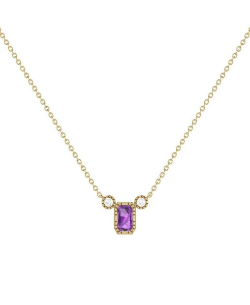LuvMyJewelry emerald Amethyst Gemstone Round Natural Diamond 14K Yellow Gold Birthstone Necklace