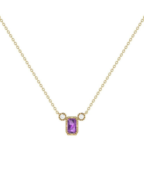 Emerald Amethyst Gemstone Round Natural Diamond 14K Yellow Gold Birthstone Necklace