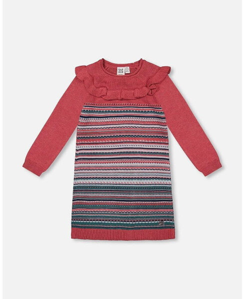 Toddler Girls Jacquard Stripe Sweater Dress Pink And Blue - Toddler|Child