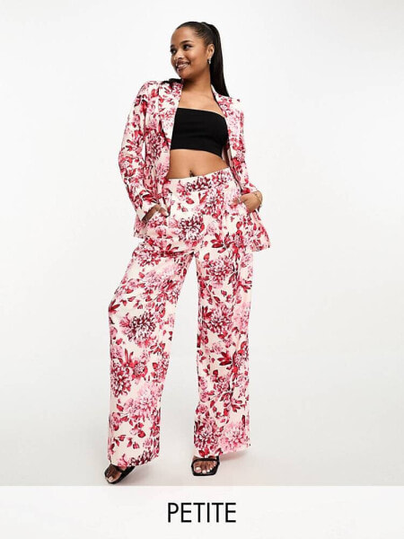 Forever New Petite satin trouser co-ord in red floral print