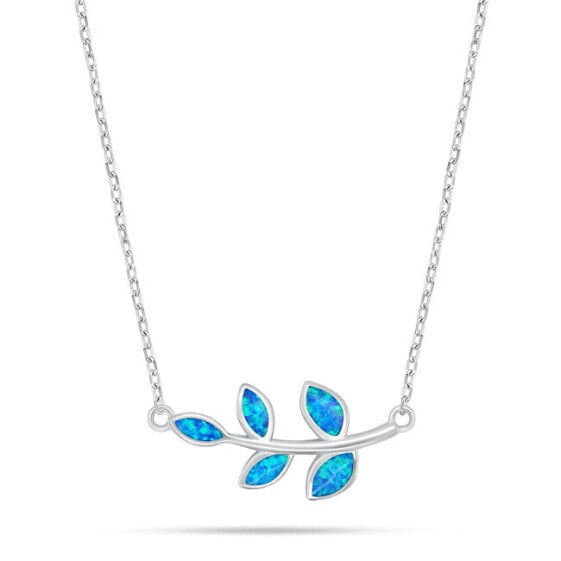 Decent Silver Leaf Necklace with Blue Opal NCL165WB