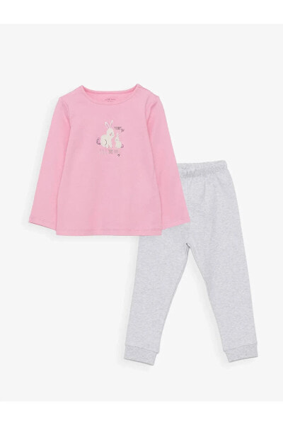 LCW baby Bisiklet Yaka Baskılı Kız Bebek Pijama Takımı