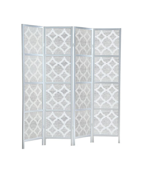 Quarterfoil infused Diamond Design 4-Panel Room Divider, Silver