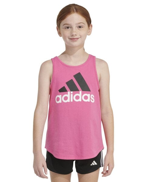 Футболка для малышей Adidas Big Девочки без рукавов с закругленным подолом и логотипом из хлопка