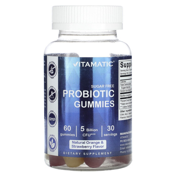 Probiotic Gummies, Sugar Free, Natural Orange & Strawberry, 5 Billion, 60 Gummies (2.5 Billion CFU per Gummy)