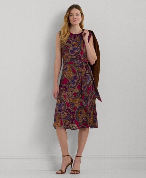 Women's Paisley Belted Bubble Crepe Dress