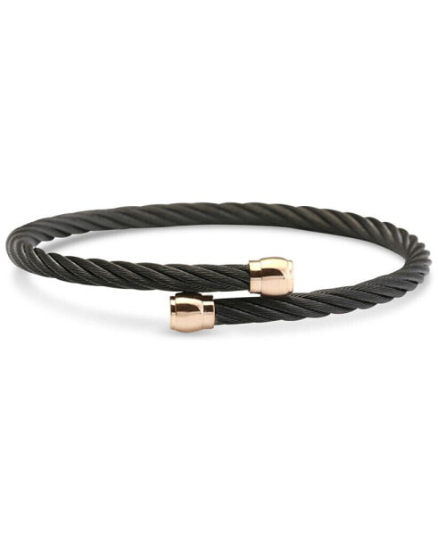 Two-Tone Cable Bypass Bangle Bracelet in PVD Black- & Rose Gold-Tone Stainless Steel