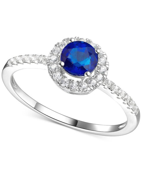 Sapphire (5/8 ct. t.w.) & Diamond (1/5 ct. t.w.) Halo Ring in 14k White Gold (Also in Emerald & Ruby)