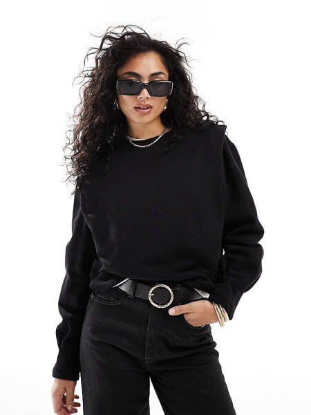 & Other Stories sweatshirt with bold shoulder and pleated cuffs in black