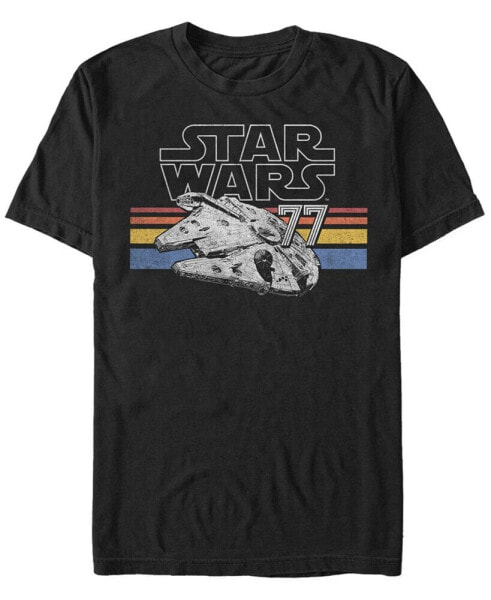 Star Wars Men's Classic Retro Stripes Millennium Falcon Short Sleeve T-Shirt