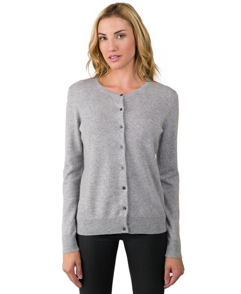 Women's 100% Cashmere Button Front Long Sleeve Crewneck Cardigan Sweater (1575, Azalea, Large )