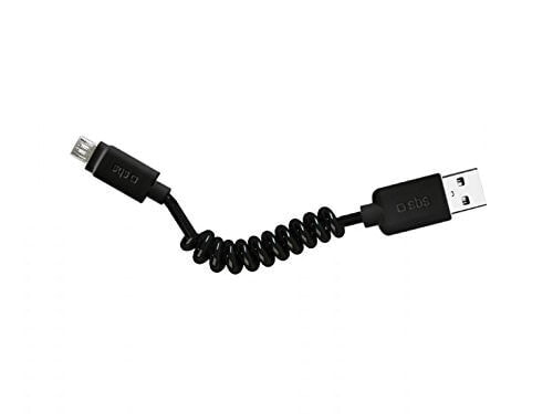 SBS Data cable and Micro USB spiral cable - 0.5 m - Micro-USB B - USB A - USB 2.0 - Black