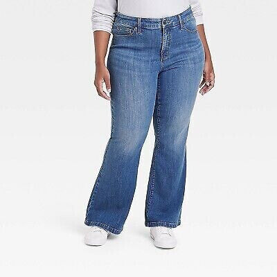 Women's High-Rise Relaxed Flare Jeans - Ava & Viv Medium Blue Denim 26