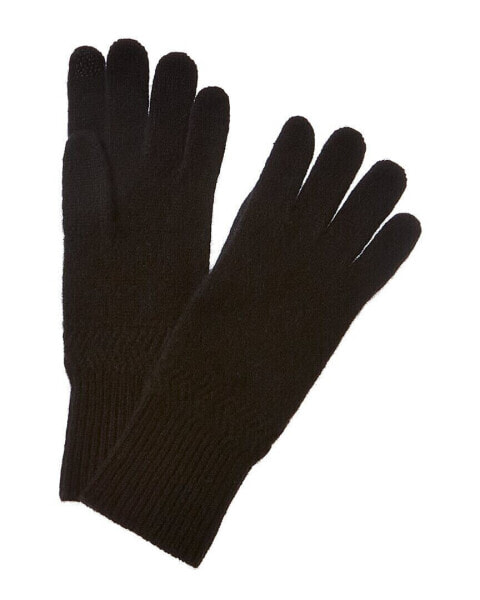 Hannah Rose Herringbone Trim Cashmere Gloves Women's Black