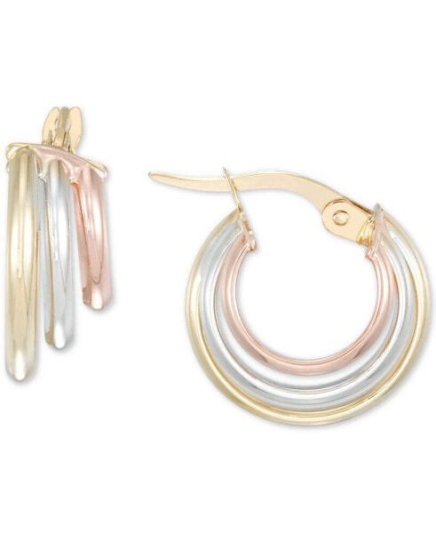 Polished Triple Row Small Hoop Earrings in 10k Gold, White Gold, & Rose Gold