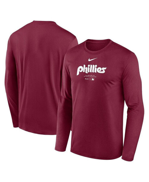 Men's Burgundy Philadelphia Phillies Authentic Collection Practice Performance Long Sleeve T-Shirt