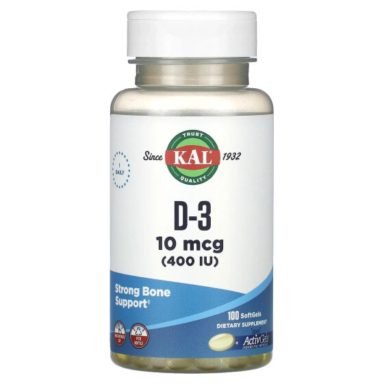 D-3, 10 mcg (400 IU), 100 Softgels