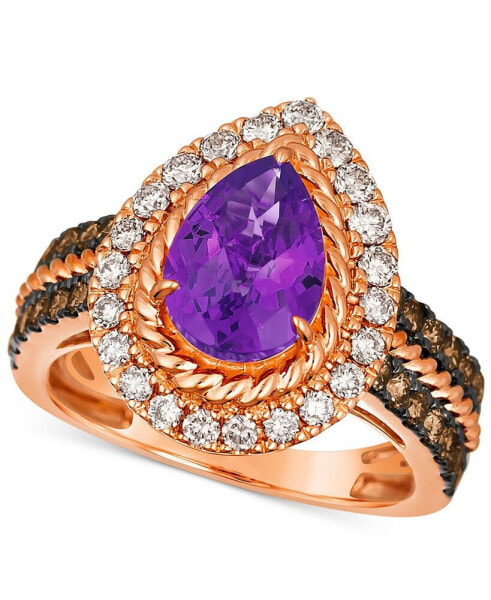 Grape Amethyst (1-5/8 ct. t.w.), Chocolate Diamonds (1/2 ct. t.w.) & Nude Diamonds (1/2 ct. t.w.) Pear-Shape Ring in 14k Rose Gold