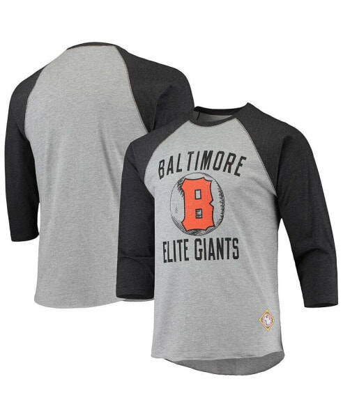 Men's Heather Gray, Black Baltimore Elite Giants Negro League Wordmark Raglan 3/4 Sleeve T-shirt