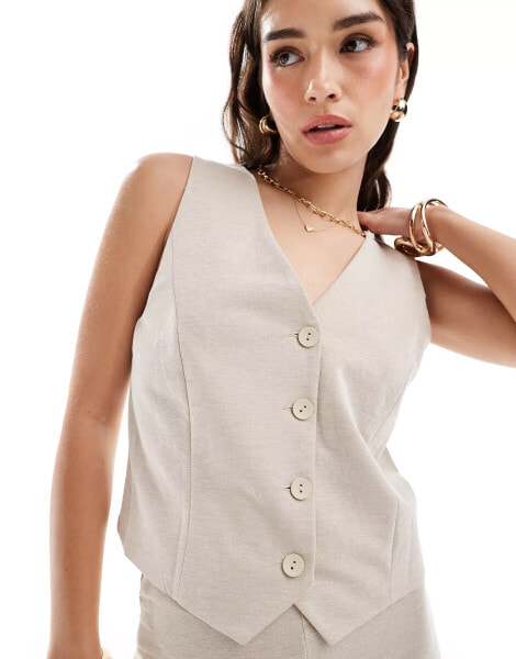 Mango button front co-ord waistcoat in beige