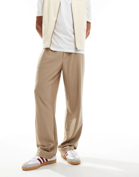 ASOS DESIGN co-ord baggy trousers in beige pinstripe