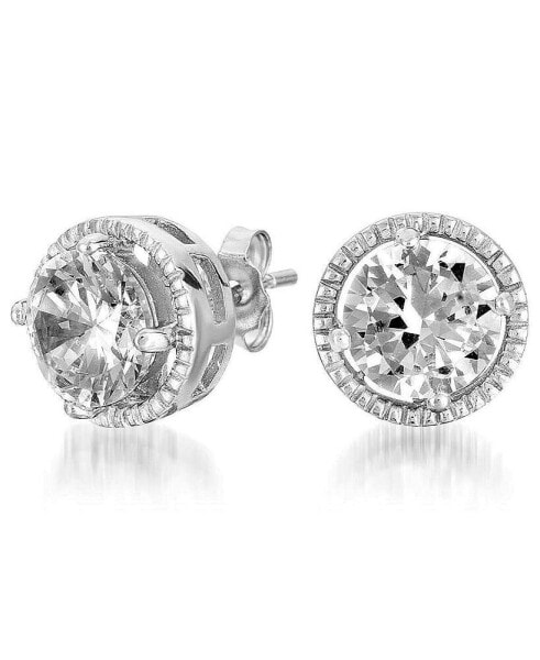 Sterling Silver Cubic Zirconia Round Earrings