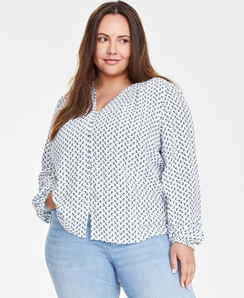 Trendy Plus Size Printed Long-Sleeve Top, Created for Macy's