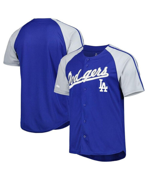 Men's Royal Los Angeles Dodgers Button-Down Raglan Fashion Jersey