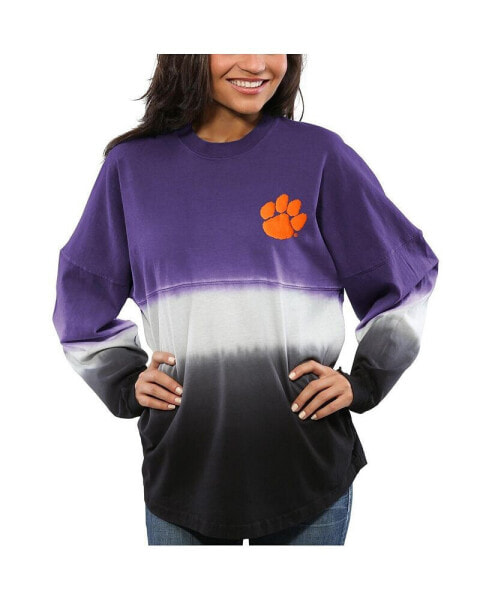 Women's Purple Clemson Tigers Ombre Long Sleeve Dip-Dyed T-shirt