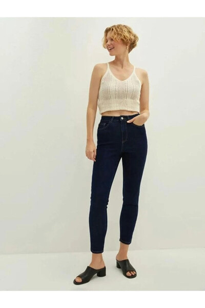 Jeans Yüksek Bel Slim Fit Düz Cep Detaylı Kadın Rodeo Jean Pantolon