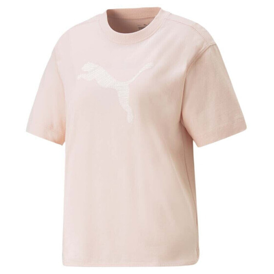 Puma Her Logo Crew Neck Short Sleeve T-Shirt Womens Pink Casual Tops 67310766