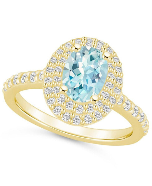 Кольцо Macy's Aquamarine Diamond Halo