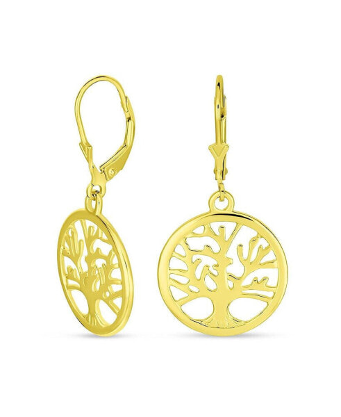 Oval Round Disc Natures Loving Family Wishing Tree of Life Dangle Stud Earrings For Women Sterling Silver Lever back