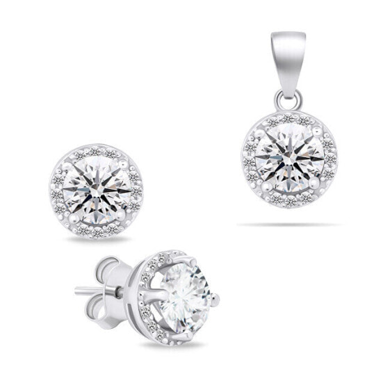 Sparkling silver jewelry set with zircons SET230W (earrings, pendant)