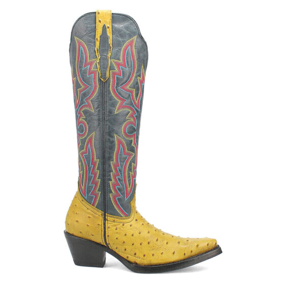 Dingo Selene Ostrich Print Snip Toe Cowboy Womens Blue, Yellow Casual Boots DI2