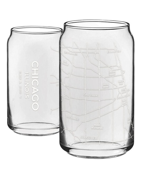 THE CAN Chicago Map 16 oz Everyday Glassware, Set of 2