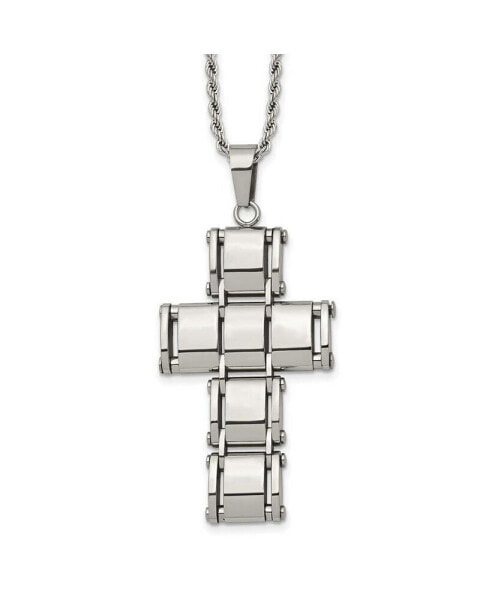 Stainless Steel Polished Moveable Cross Rope Chain Necklace