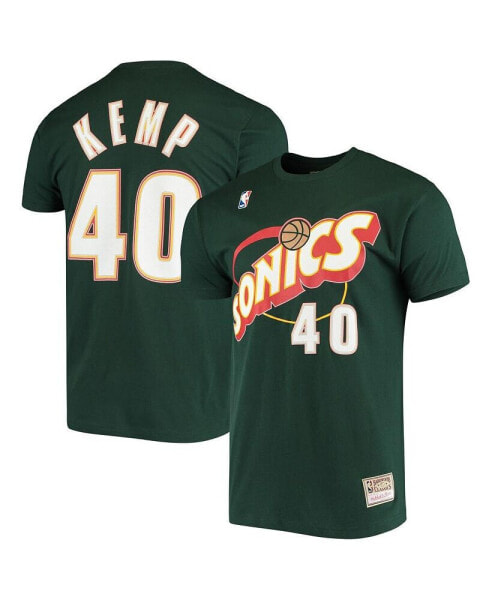 Men's Shawn Kemp Green Seattle SuperSonics Hardwood Classics Stitch Name and Number T-shirt