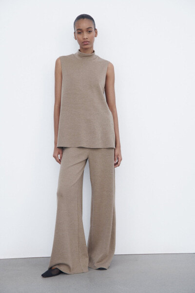 Soft piqué wide-leg trousers