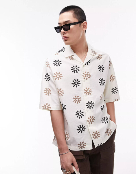 Topman short sleeve festival sun print shirt in white